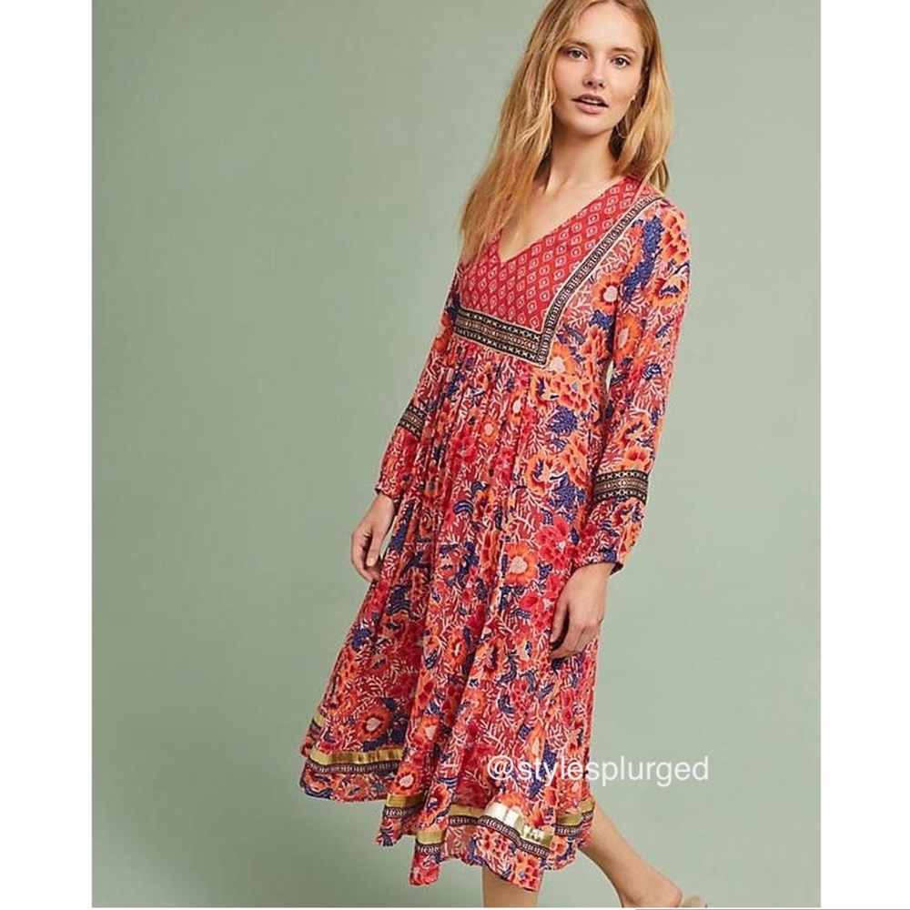 EUC ⭐️Top Rated⭐️ ANTHRO Vintage RD & Koko Trimmed Peasant Dress size small